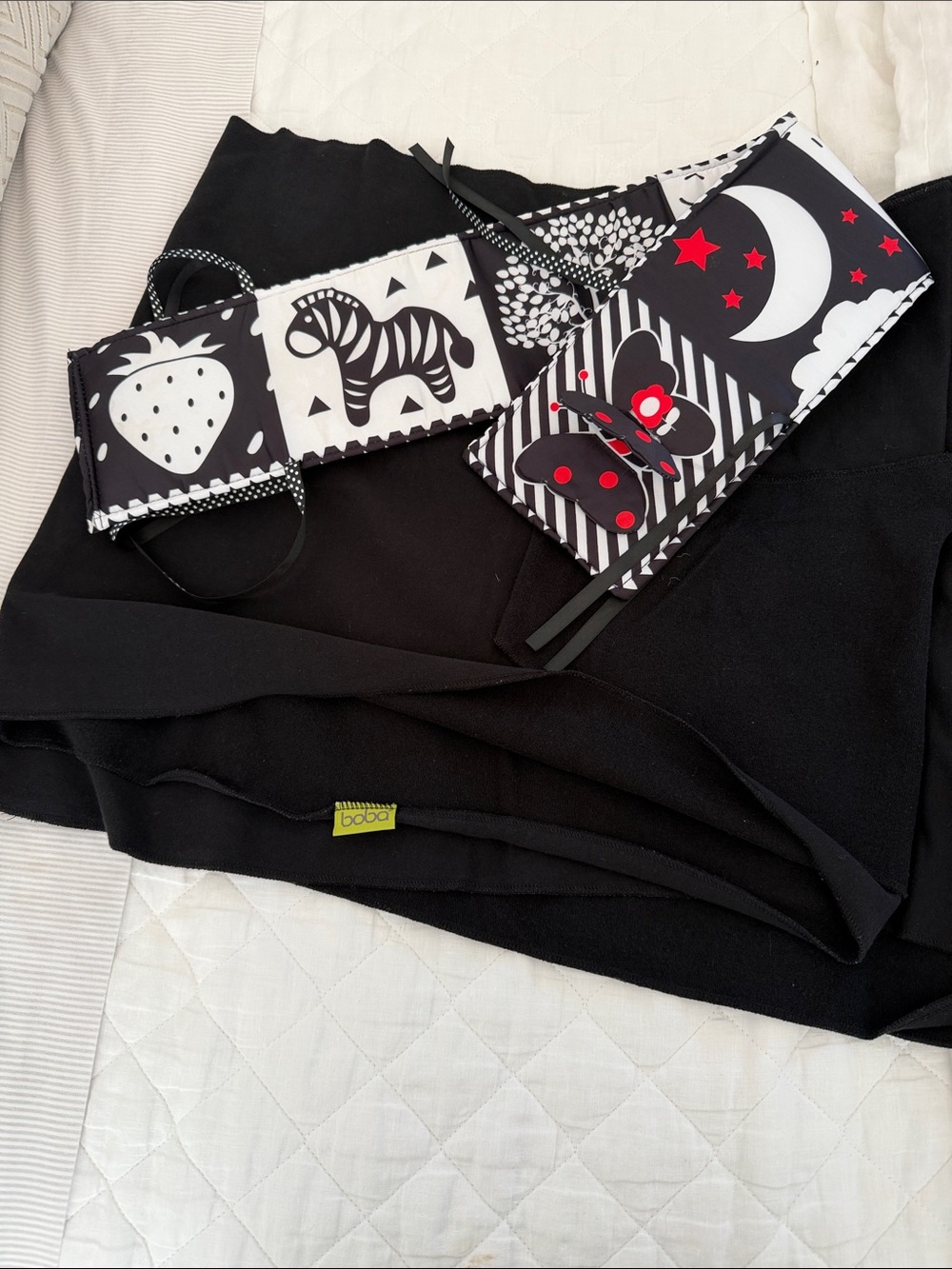 Boba Black Babywearing Wrap with Monochrome Patterned Book